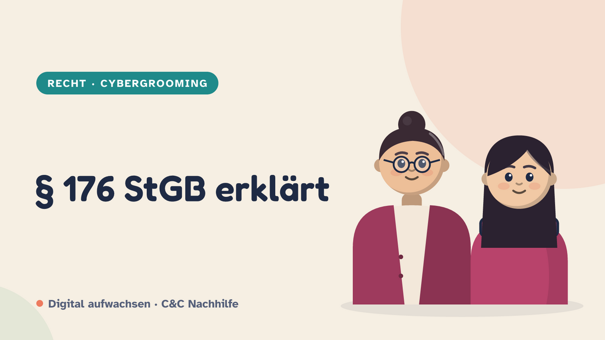 Titelbild: § 176 StGB erklärt, Missbrauch von Kindern und Cybergrooming. Mutter und Tochter im Kurs-Look