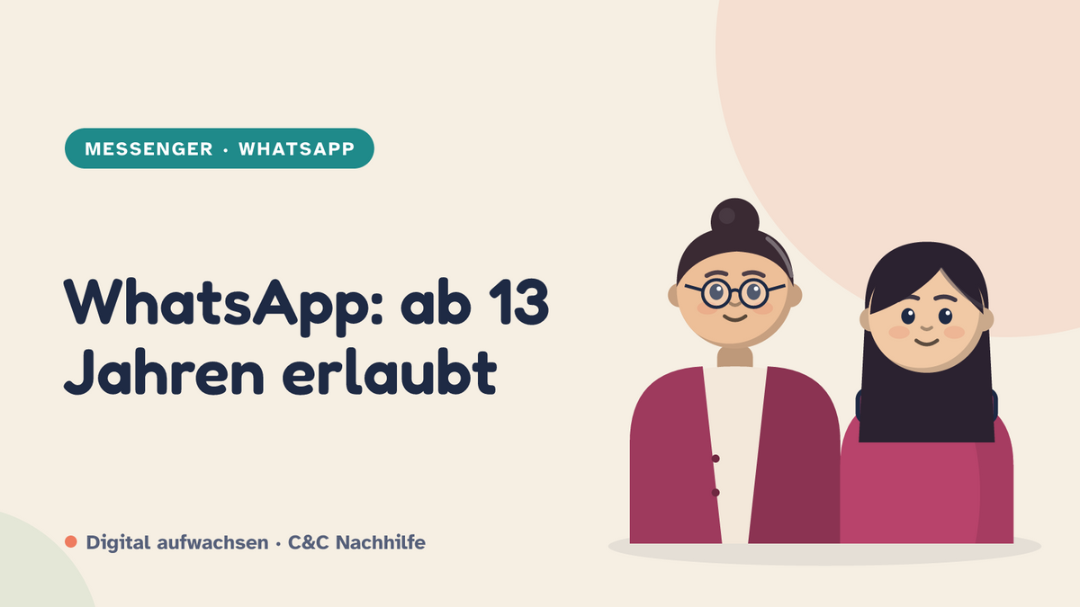 Titelbild: Ab wann darf mein Kind WhatsApp nutzen? Mutter und Tochter im Kurs-Look