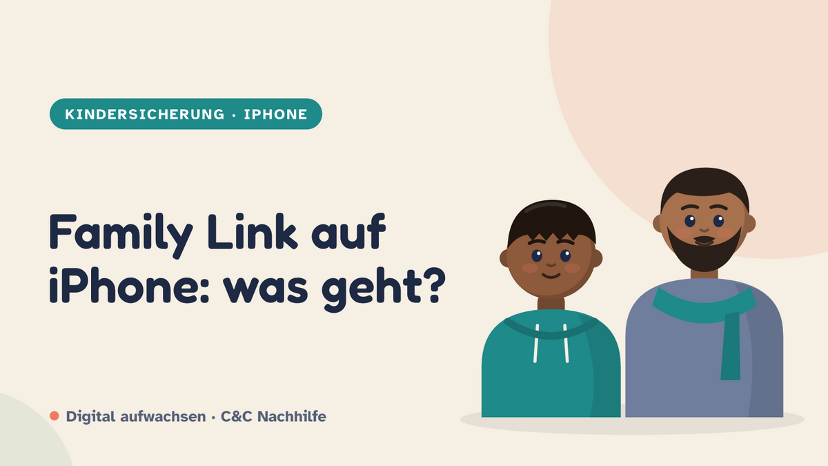 Titelbild: Family Link auf iPhone. Vater und Sohn im Kurs-Look