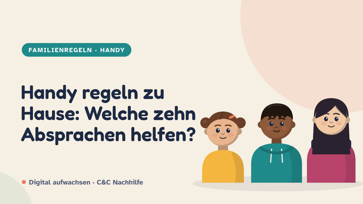 Titelbild: Handy regeln zu Hause. Drei Kinder im Kurs-Look