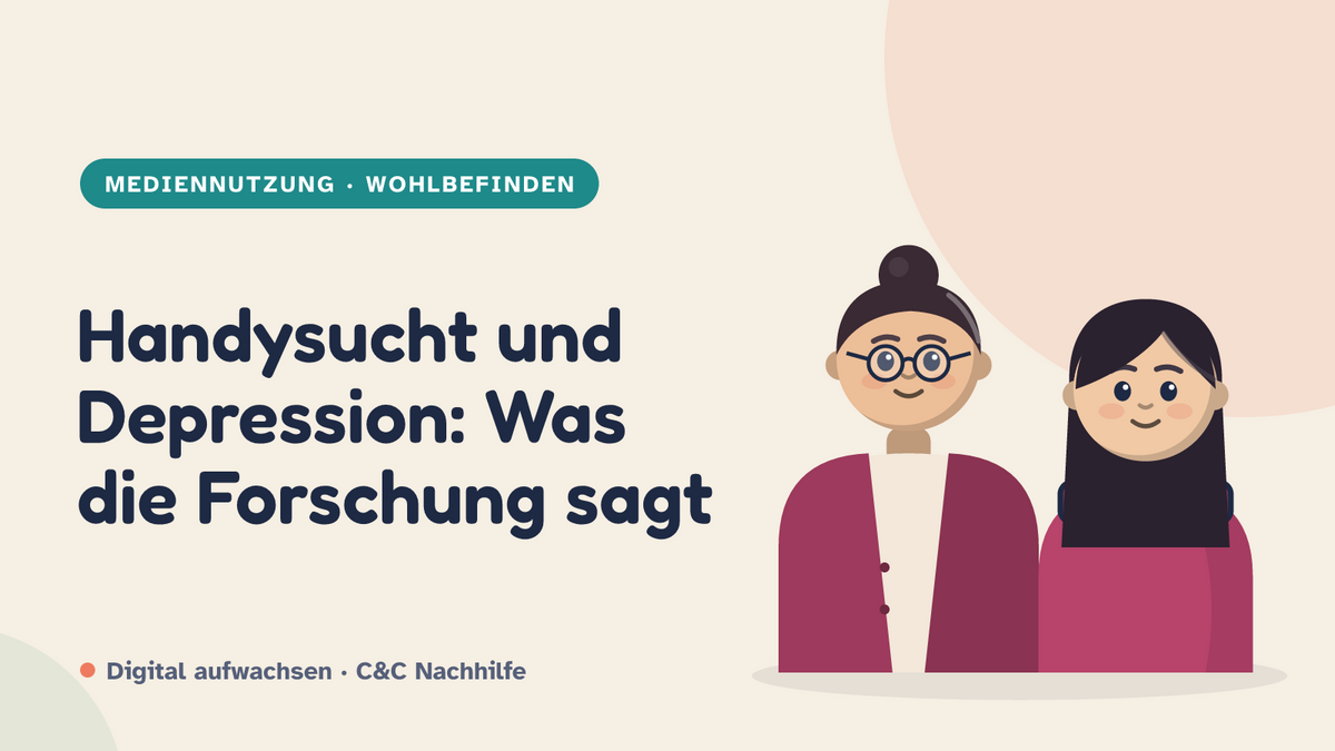 Titelbild: Handysucht und Depression. Mutter und Tochter im Kurs-Look