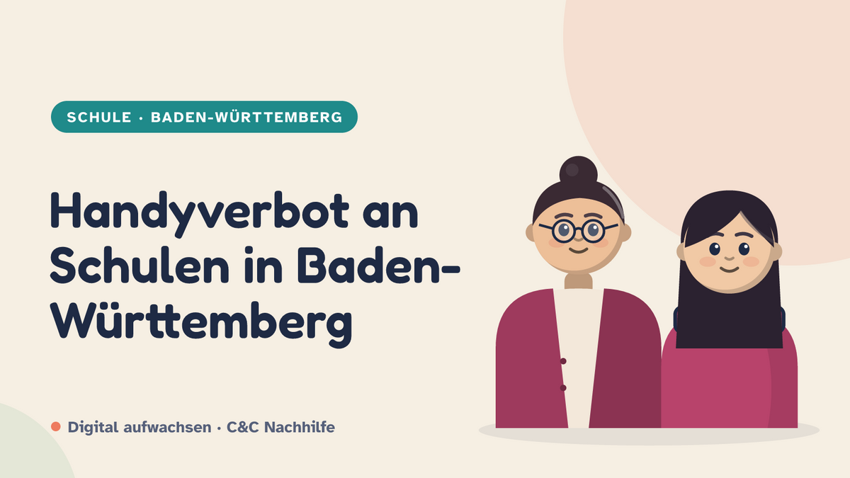 Titelbild: Handyverbot an Schulen in Baden-Württemberg, was gilt. Mutter und Tochter im Kurs-Look