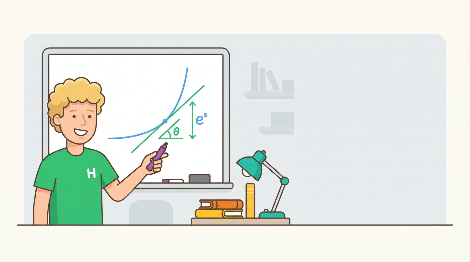 Nachhilfelehrer erklaert am Whiteboard die Exponentialfunktion und ihre Ableitung