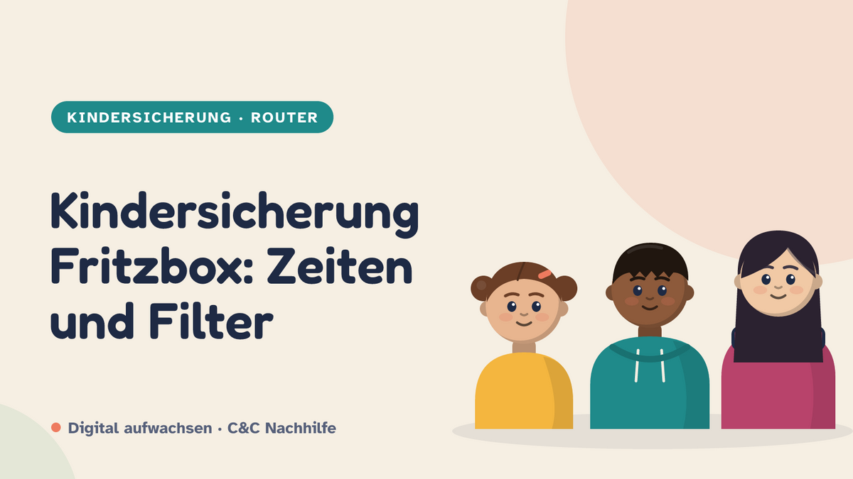 Titelbild: Kindersicherung Fritzbox, drei Kinder im Kurs-Look