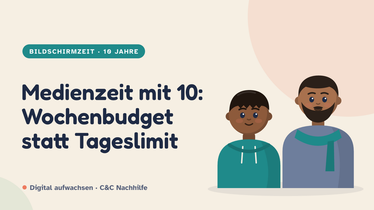 Titelbild: Medienzeit mit 10 Jahren, warum ein Wochenbudget besser passt, Vater und Kind im Kurs-Look