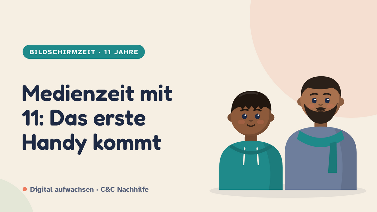 Titelbild: Medienzeit mit 11 Jahren, was gilt wenn das erste Handy kommt, Vater und Kind im Kurs-Look