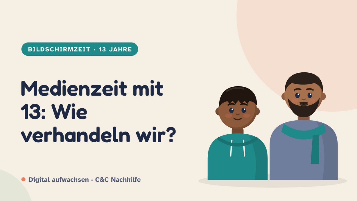 Titelbild: Medienzeit mit 13 Jahren, was andere nutzen und wie ihr verhandelt, Vater und Kind im Kurs-Look