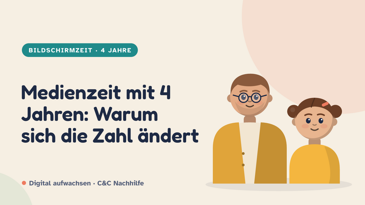 Titelbild: Medienzeit mit 4 Jahren, warum sich die Zahl jetzt ändert, Kind und Elternteil im Kurs-Look