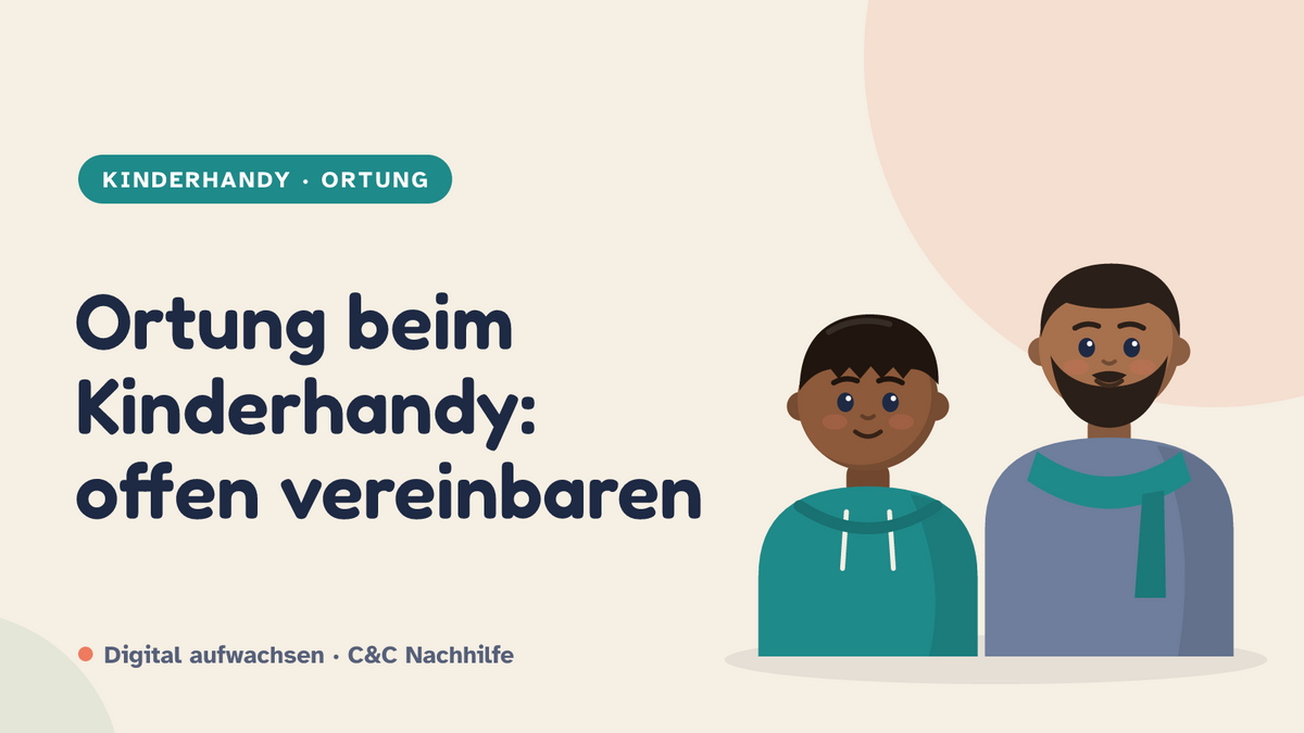 Titelbild: Ortung beim Kinderhandy, wann sie hilft und wie ihr sie vereinbart, Vater und Kind im Kurs-Look