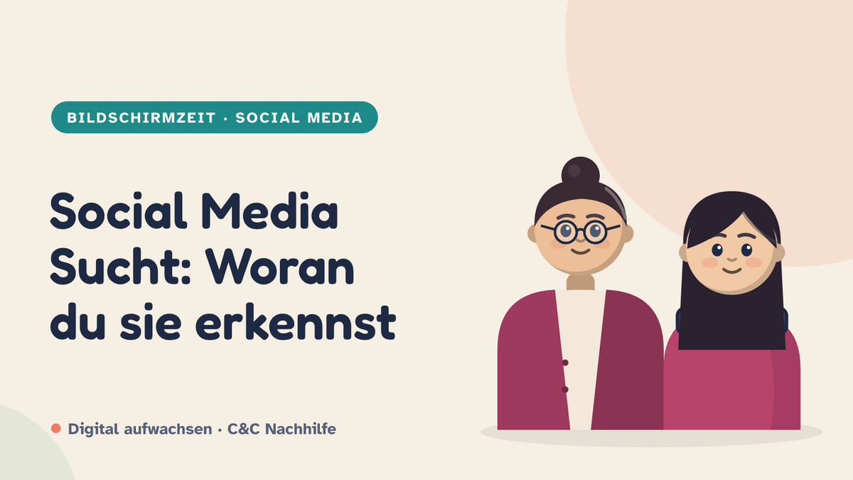 Titelbild: Social Media Sucht bei Kindern, Jugendliche und Mutter im Kurs-Look