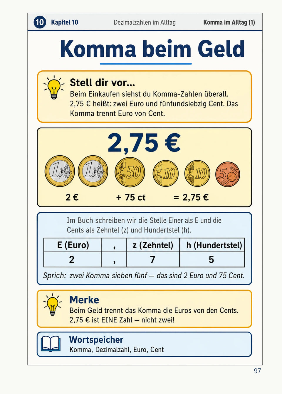 Leseprobe Mein Mathe-Erklärbuch für die Klasse 3 und 4, Seite 97: Kapitel 10: Dezimalzahlen im Alltag