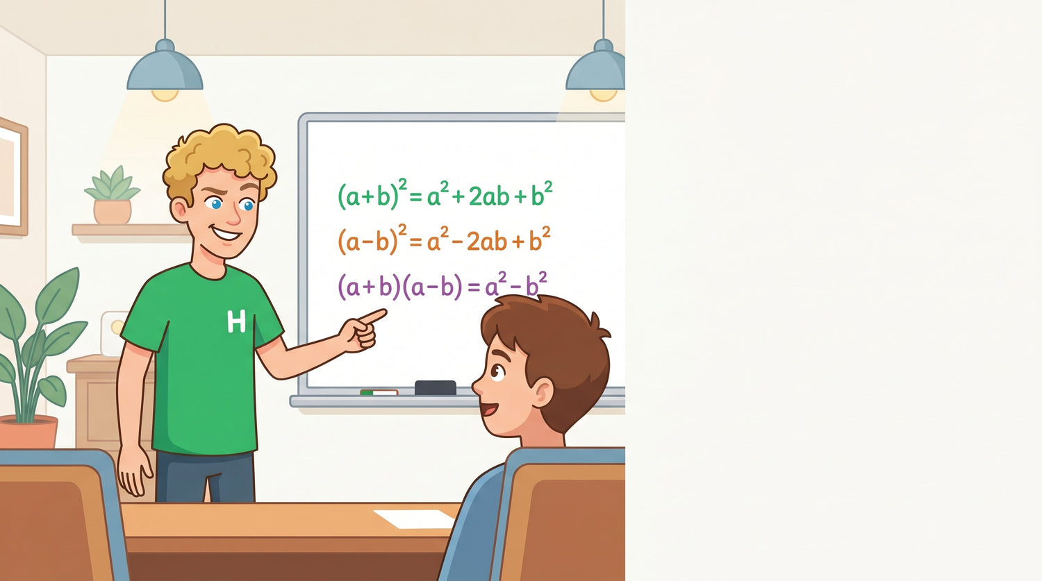 Nachhilfelehrer erklärt die drei binomischen Formeln am Whiteboard