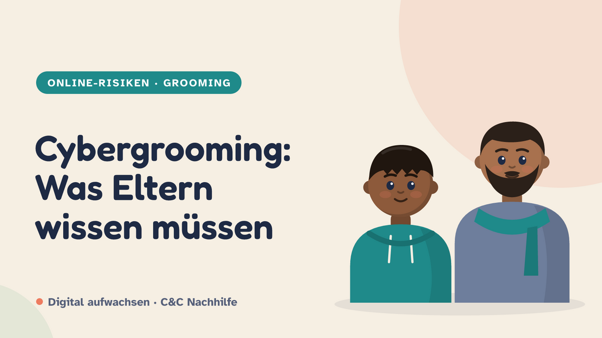 Titelbild: Cybergrooming, was Eltern wissen müssen. Vater und Sohn im Kurs-Look