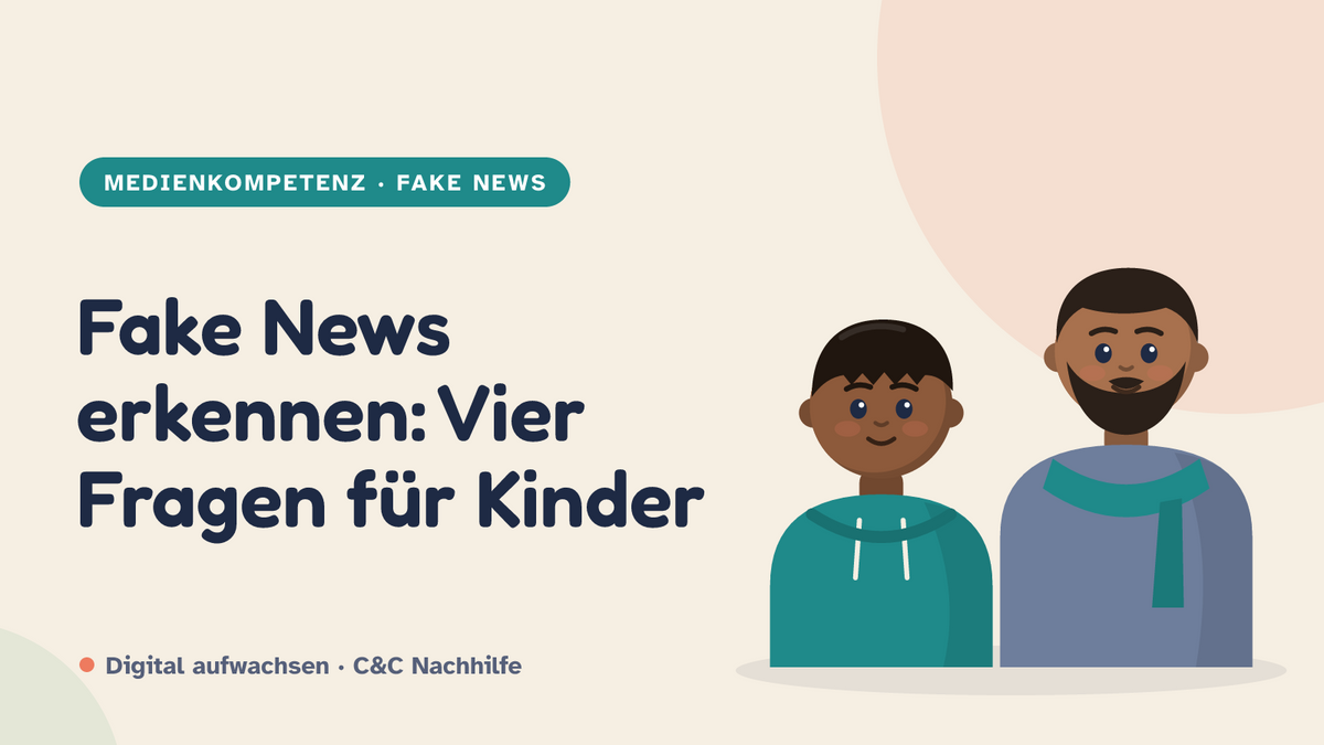 Titelbild: Fake News erkennen, drei Kinder im Kurs-Look