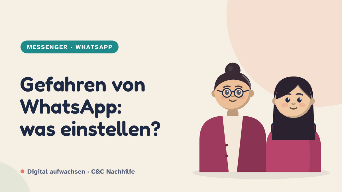 Titelbild: Gefahren von WhatsApp. Mutter und Tochter im Kurs-Look