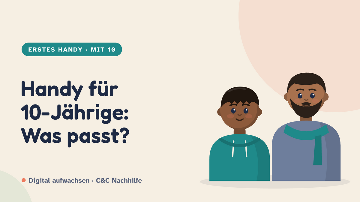 Titelbild: Handy für 10-Jährige, was passt und was nicht. Vater und Kind im Kurs-Look