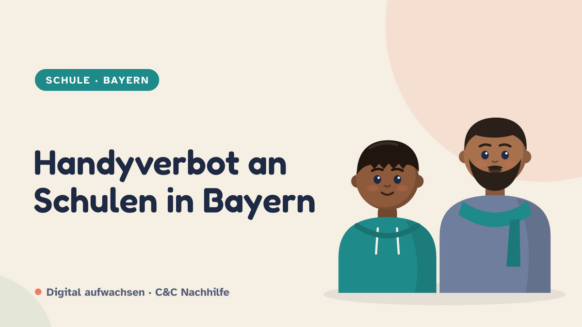 Titelbild: Handyverbot an Schulen in Bayern. Kind und Vater im Kurs-Look