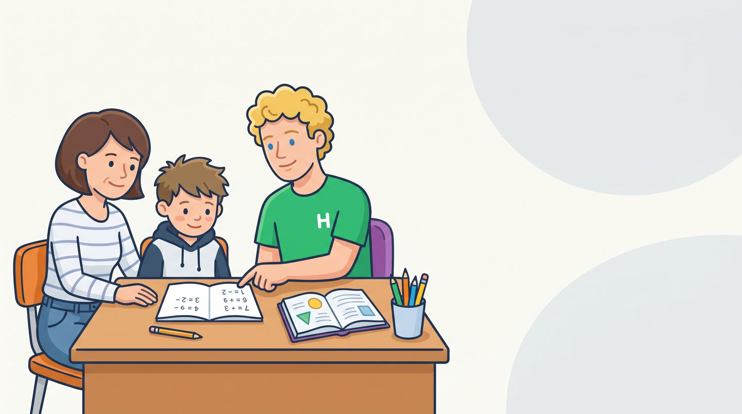 Elternteil und Kind lernen gemeinsam Mathematik fuer die Mittelstufe