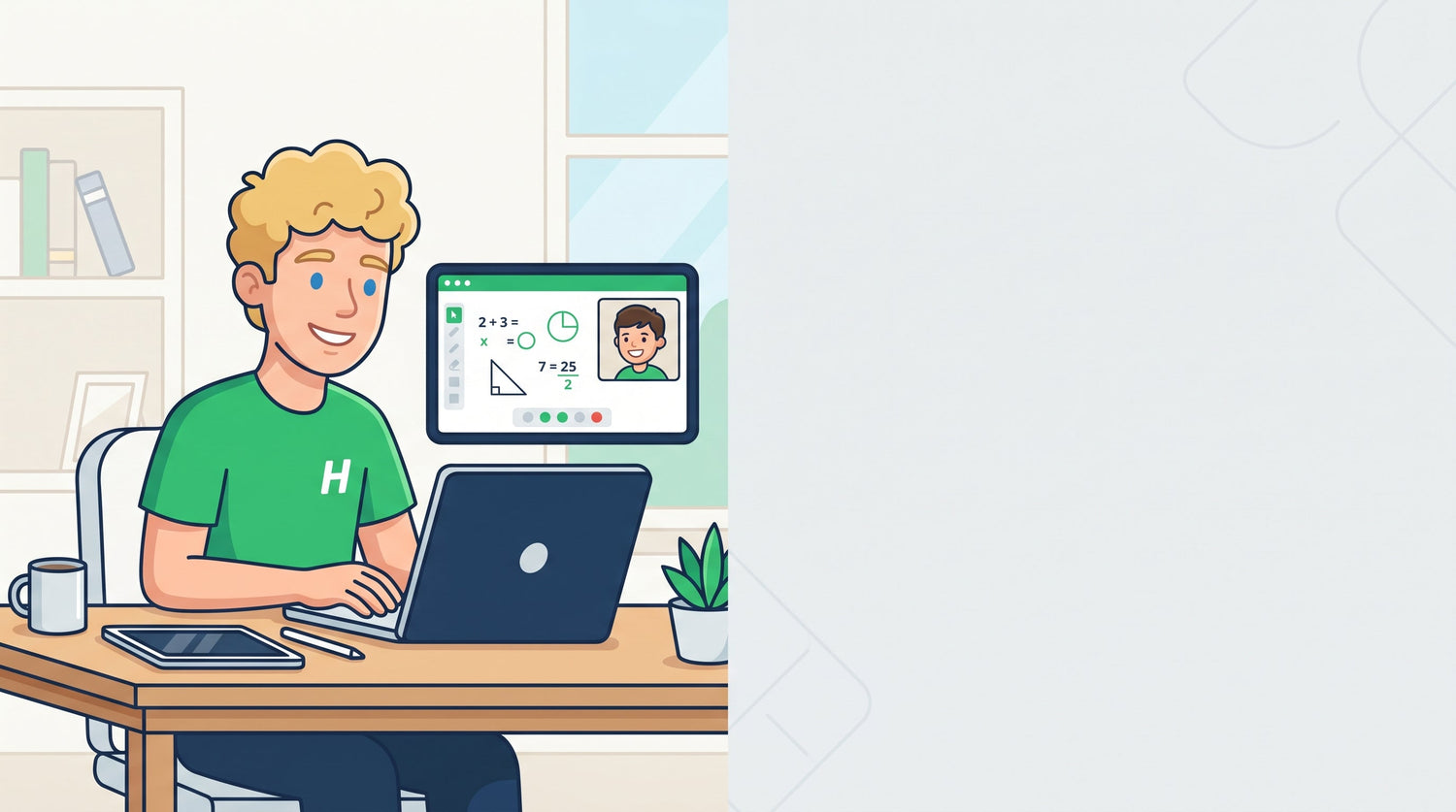 Nachhilfelehrer gibt online Mathe-Nachhilfe per Videocall mit digitalem Whiteboard