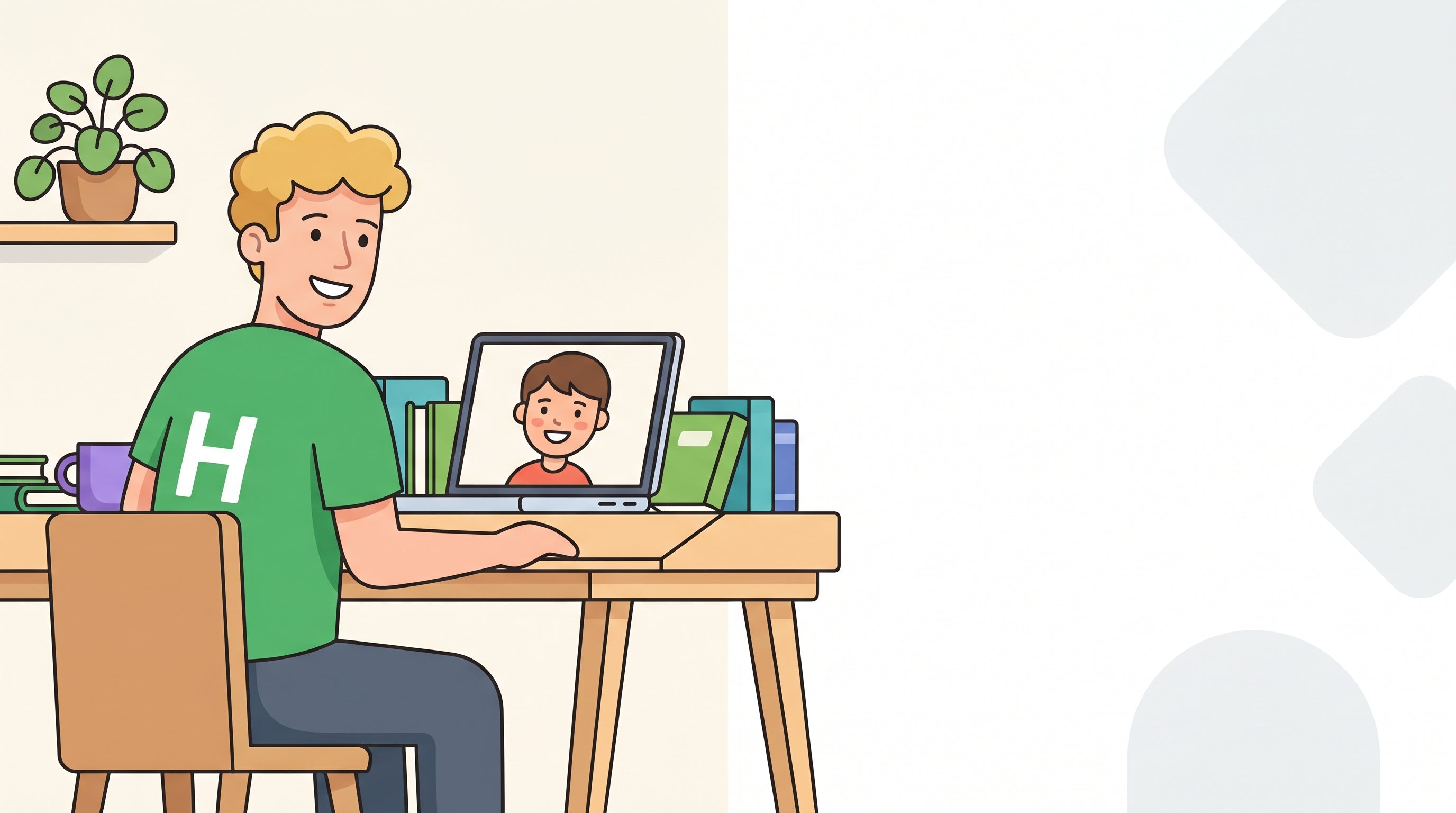 Nachhilfelehrer gibt online Mathe-Nachhilfe am Laptop, Schulkind auf dem Bildschirm