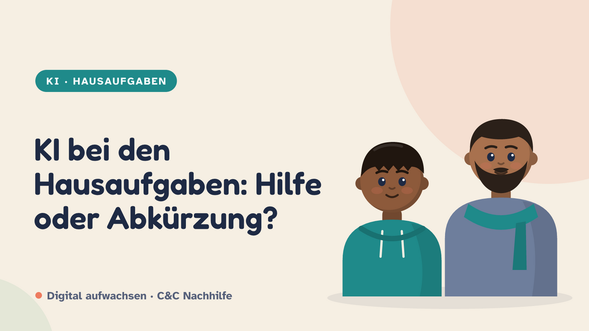 Titelbild: KI bei den Hausaufgaben, wann sie hilft und wann sie schadet. Vater und Sohn im Kurs-Look