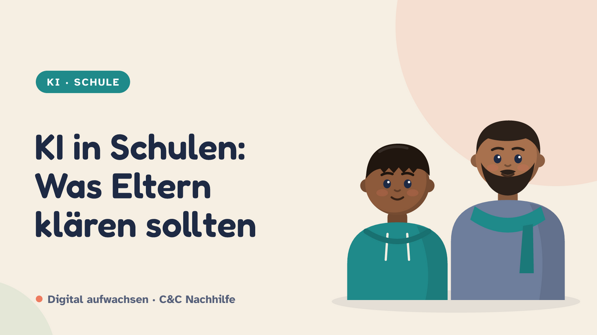 Titelbild: KI in Schulen, was Eltern klären sollten. Kind und Vater im Kurs-Look