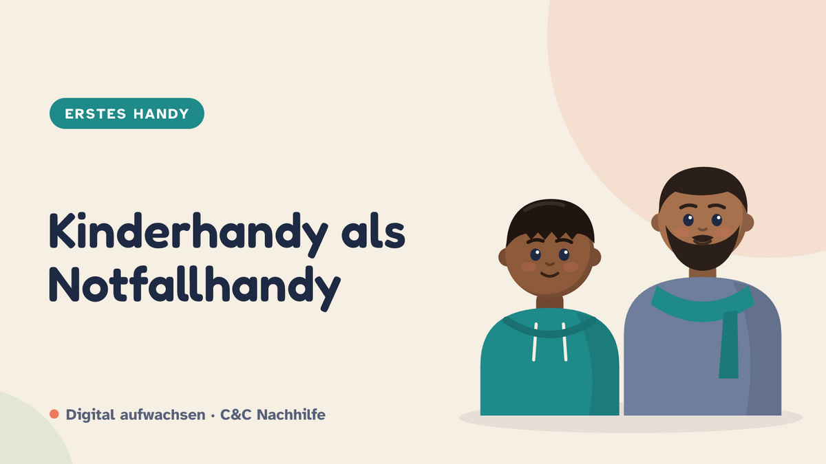 Titelbild: Kinderhandy als Notfallhandy, Kind und Vater im Kurs-Look