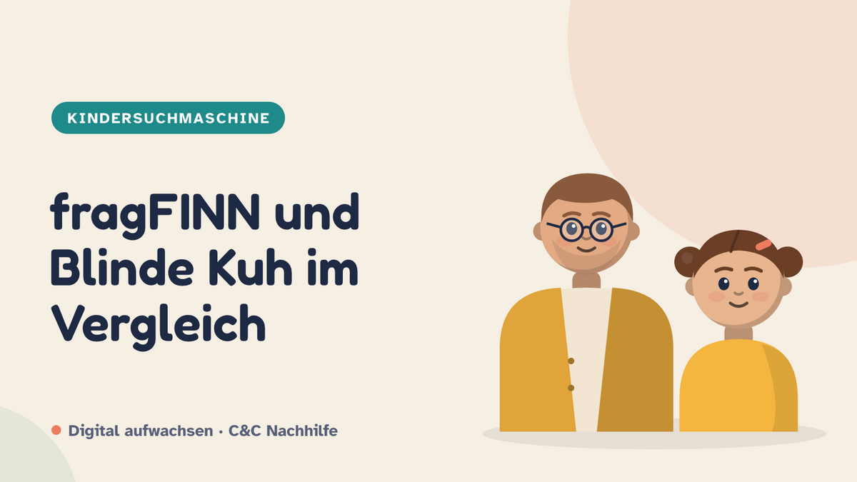 Titelbild: Kindersuchmaschine, fragFINN und Blinde Kuh im Vergleich, Kind mit Vater im Kurs-Look