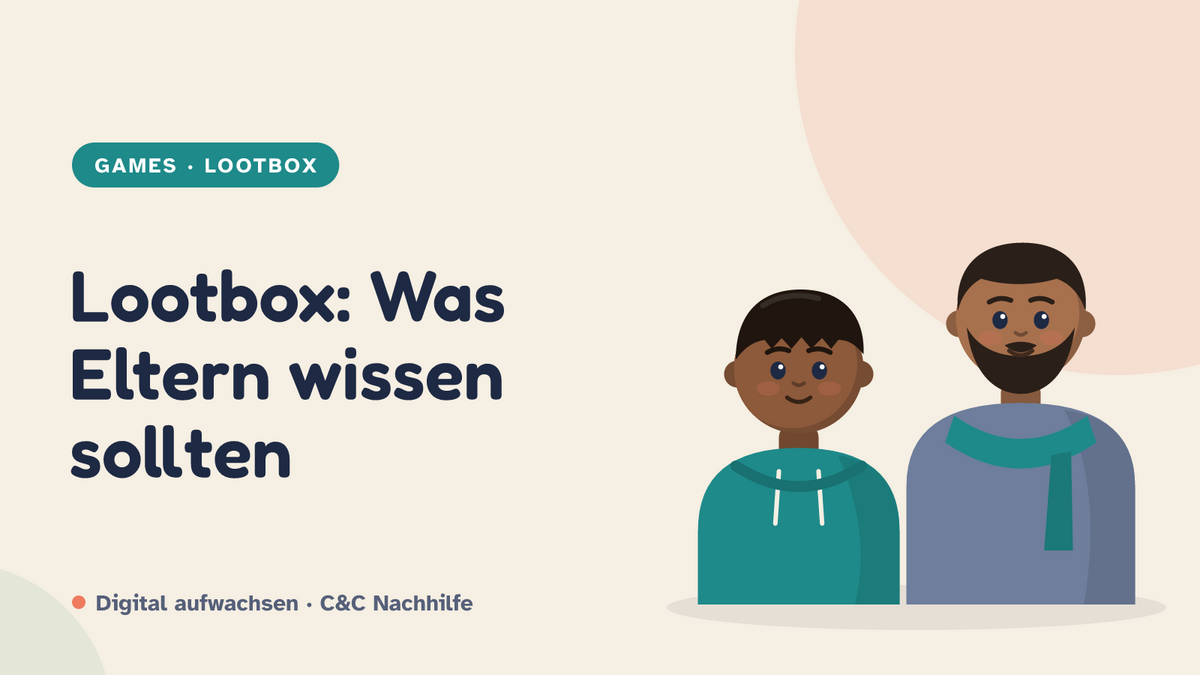 Titelbild: Lootbox, Warum sie an Glücksspiel erinnern. Vater und Sohn im Kurs-Look