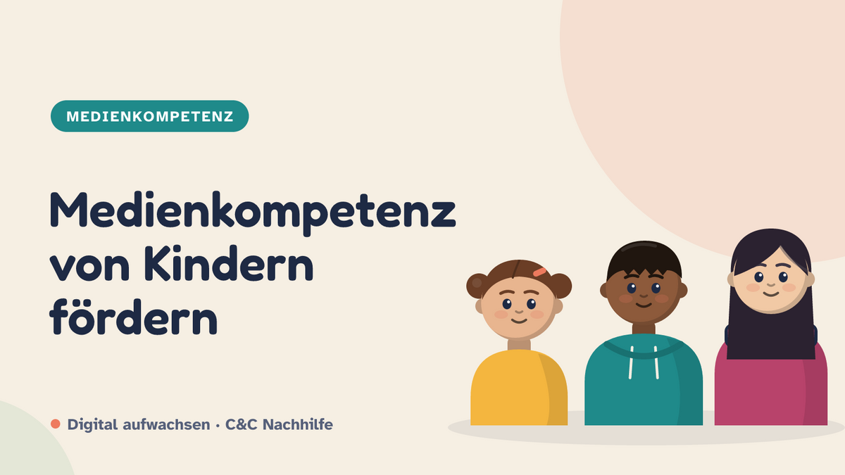 Titelbild: Medienkompetenz von Kindern fördern, drei Kinder im Kurs-Look