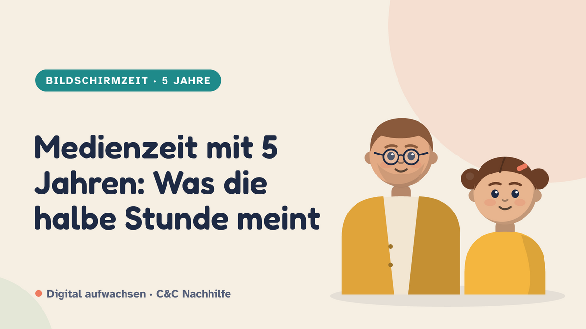 Titelbild: Wie viel Medienzeit mit 5 Jahren, was die halbe Stunde meint, Kind und Elternteil im Kurs-Look