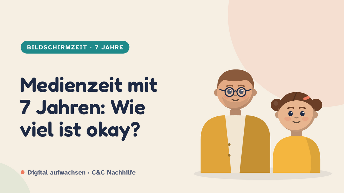 Titelbild: Medienzeit mit 7 Jahren, wie viel ist okay? Vater und Kind im Kurs-Look