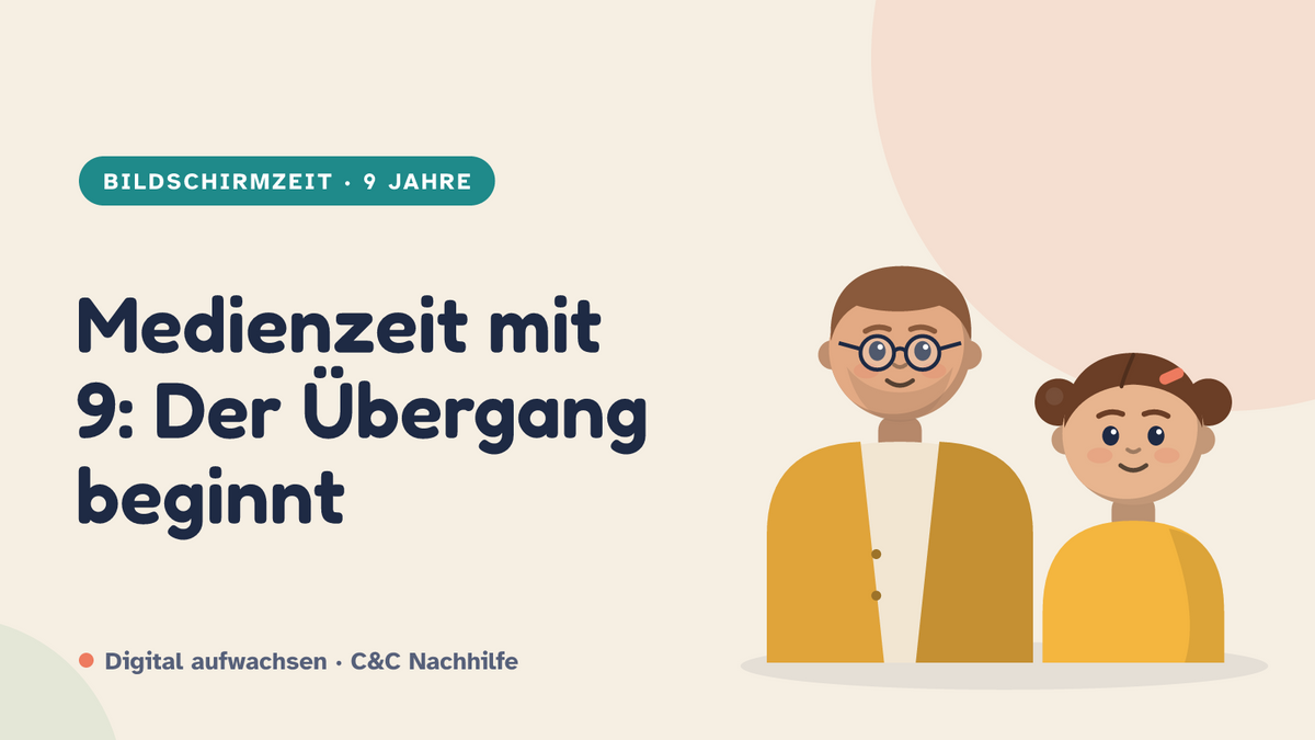 Titelbild: Medienzeit mit 9 Jahren, der Übergang zum Wochenkontingent beginnt, Vater und Kind im Kurs-Look