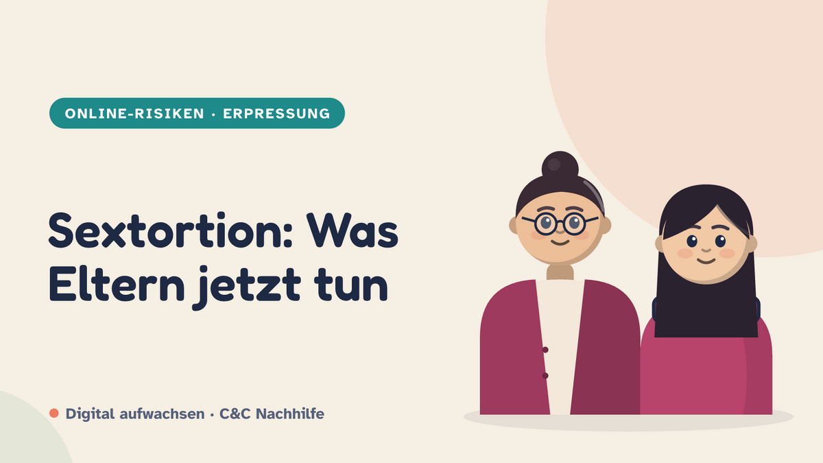Titelbild: Sextortion, was Eltern tun, wenn mit Bildern gedroht wird. Mutter und Tochter im Kurs-Look