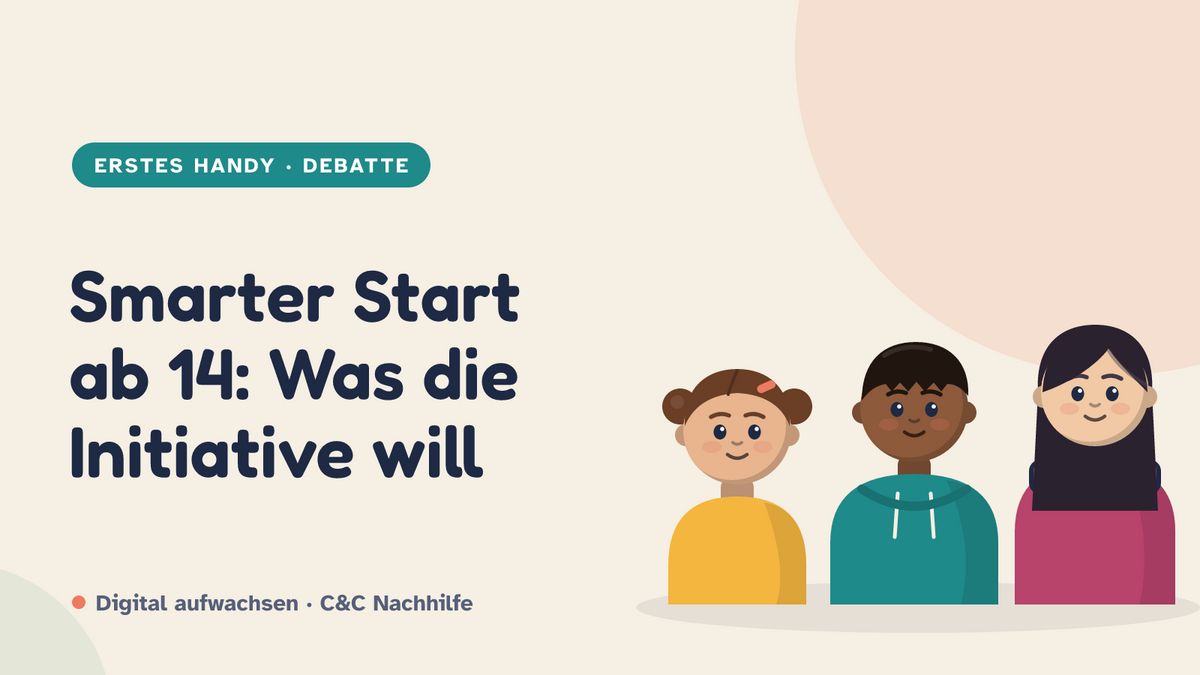 Titelbild: Smarter Start ab 14, was die Elterninitiative will. Drei Kinder im Kurs-Look