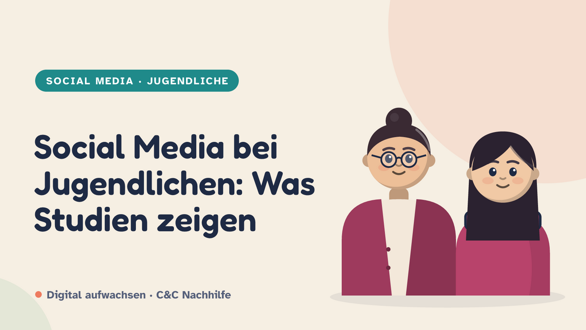 Titelbild: Social Media bei Jugendlichen, Chancen, Risiken und Studienlage. Jugendliche und Mutter im Kurs-Look