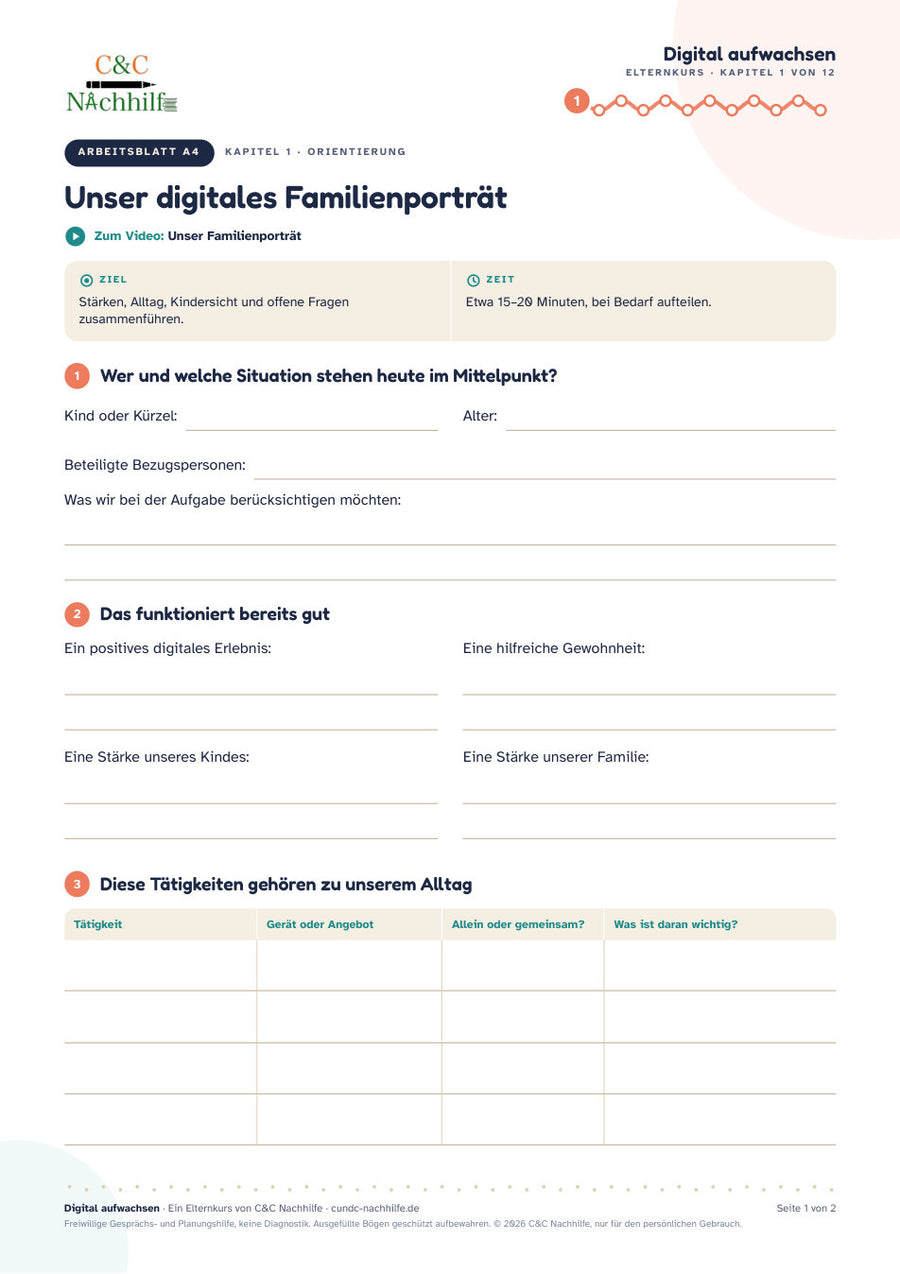 Arbeitsblatt A4: Unser digitales Familienporträt