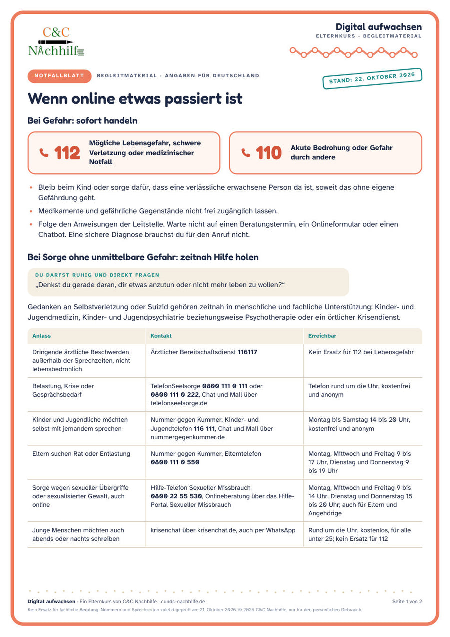 Notfallblatt: Wenn online etwas passiert ist