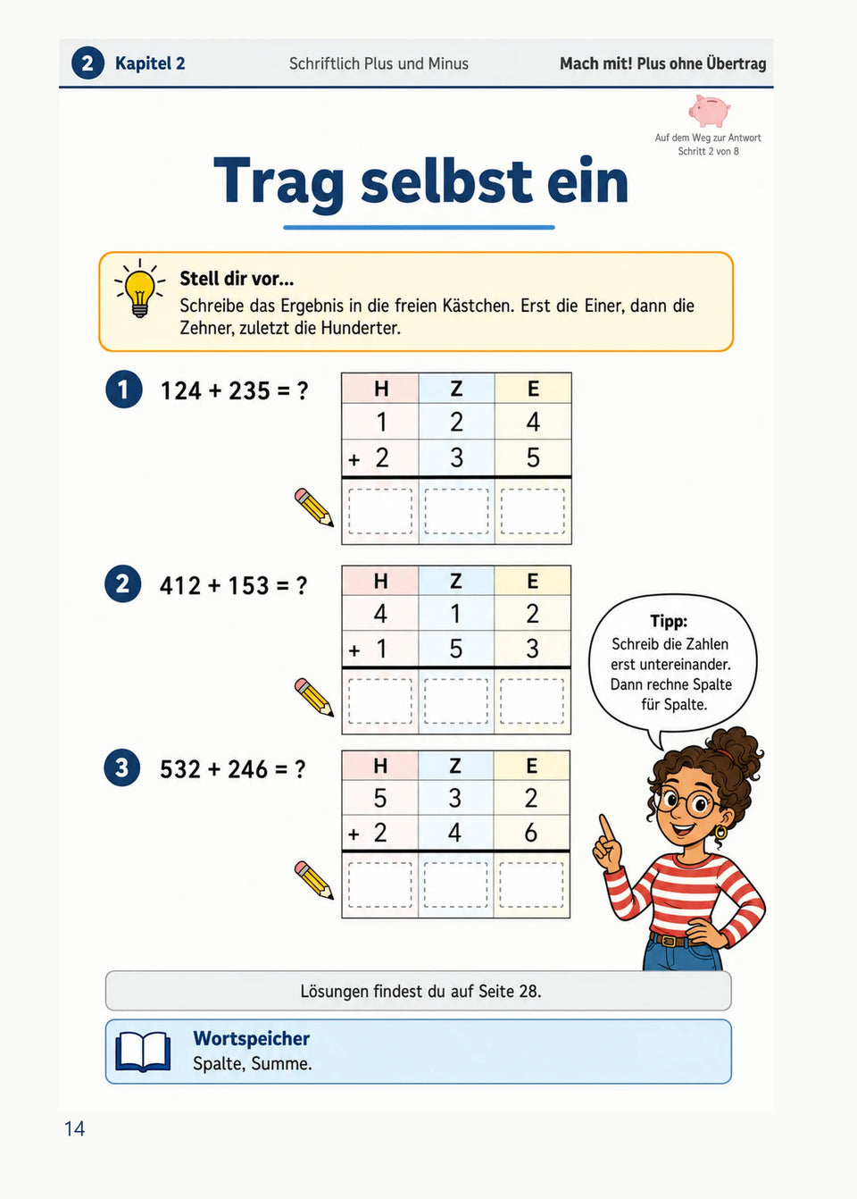 Leseprobe Mein Mathe-Erklärbuch für die Klasse 3 und 4, Seite 14: Kapitel 2: Schriftlich Plus und Minus