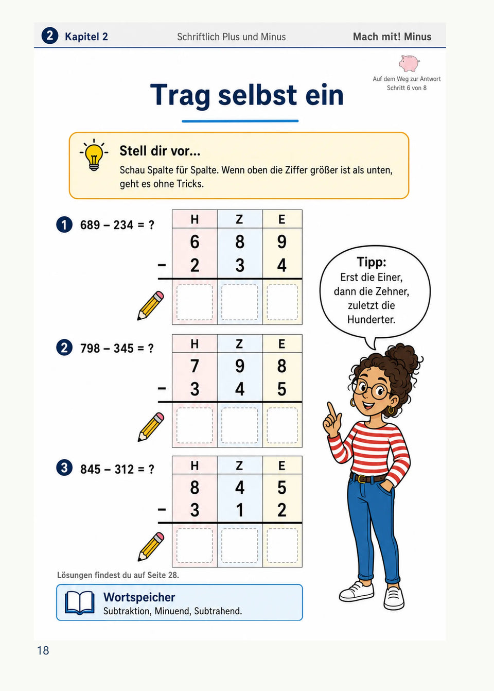 Leseprobe Mein Mathe-Erklärbuch für die Klasse 3 und 4, Seite 18: Kapitel 2: Schriftlich Plus und Minus